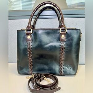 New Patricia Nash Dorothy Leather Satchel Braided Trim and Crossbody Strap